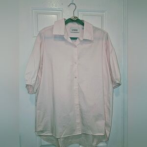 Everybody & Everyone Puff‑Sleeve Baby Pink Button‑Up – Size 16 (NWOT)